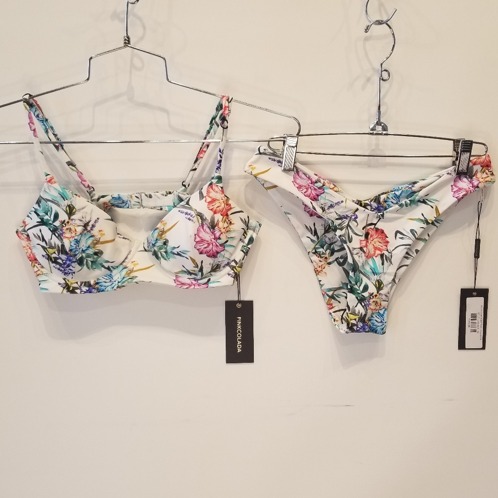 PinkColada NEW Florence Floral Maldives 2 Piece Bikini Matching Set